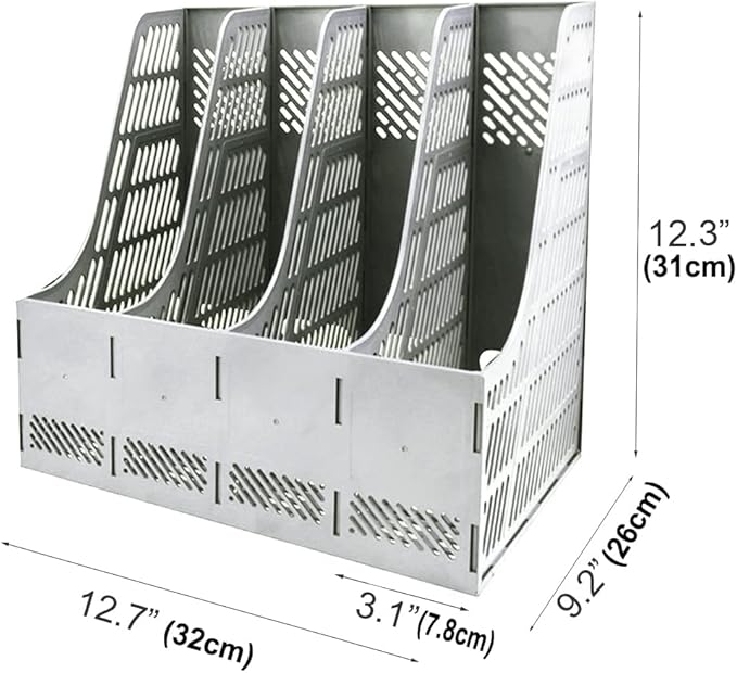 SAYEEC Sturdy Magazine Holder Organizer Desktop 4 Compartment File Holders Frames File Dividers Document Storage Rack Literature Organizer for Office Home School Gray - Image 2