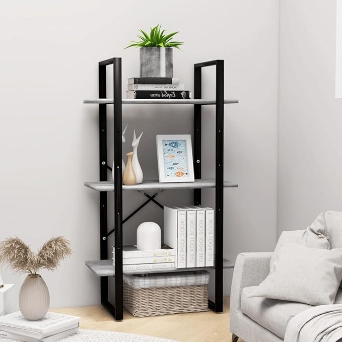 Grey 3-Tier Industrial Storage Shelf 11.8x23.6x41.3 in Matte Engineered Wood & Metal Frame Narrow Bookcase for Living Room Bedroom Office Organization by Unknown