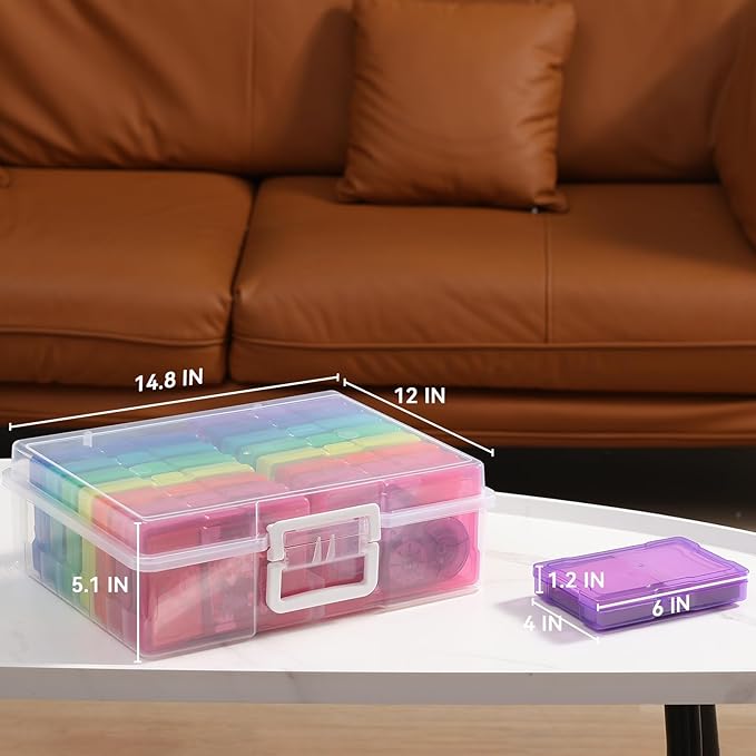 novelinks Transparent 4" x 6" Photo Organizers and Photo Storage Box with Handle, 16 Inner Photo Cases, Portable Picture Organizers & Photo Storage Containers (Multi-Colored) - Image 3