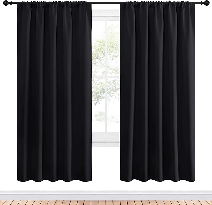 NICETOWN Black Blackout Curtain Blinds - Solid Thermal Insulated Window Treatment Blackout Drapes for Bedroom (2 Panels, 52 inches Wide by 72 inches Long) - Image 2