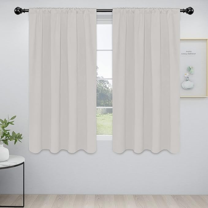 Easy-Going Rod Pocket Blackout Curtains for Bedroom, Room Darkening Window Curtains for Living Room, Thermal Insulated Noise Reduction Solid Window Drapes, 2 Panels (52x63 in, Light Linen) by Easy-Going