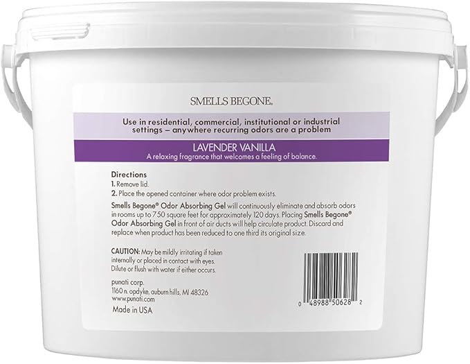 SMELLS BEGONE 1-Gallon Gel Odor Eliminator – High-Capacity, Long-Lasting Absorber for Large Basements, Garages, Workshops & Commercial Areas – Remove Tough Odors with Essential Oils (Lavender Vanilla) - Image 2