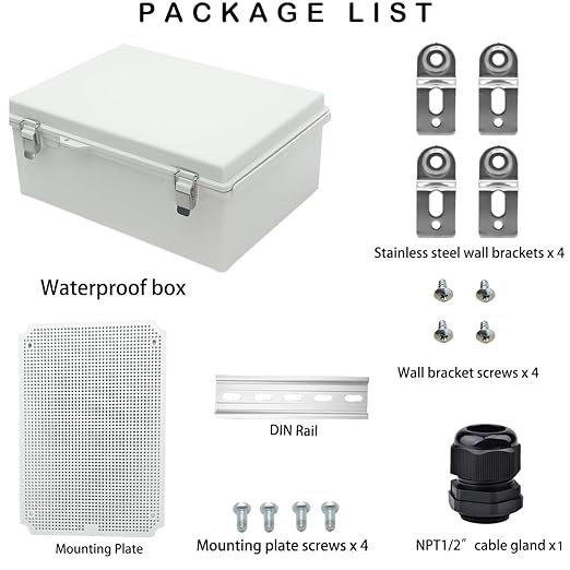 Waterproof Electrical Box, IP67 Junction Box Stainless Steel Latch Hinged Grey Cover Project Enclosure with Wall Bracket 13.8" x 9.8" x 5.9" - Image 5