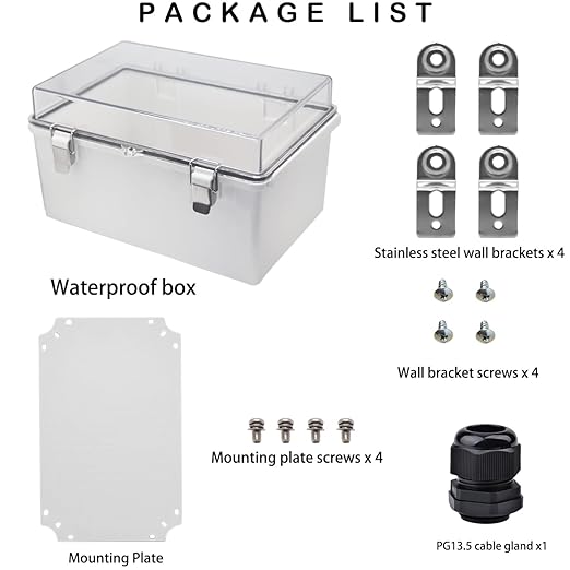 Waterproof Electrical Box, IP67 Junction Box Stainless Steel Latch Hinged Clear Cover Project Enclosure with Wall Bracket 11.8"x7.9"x 6.7" - Image 5