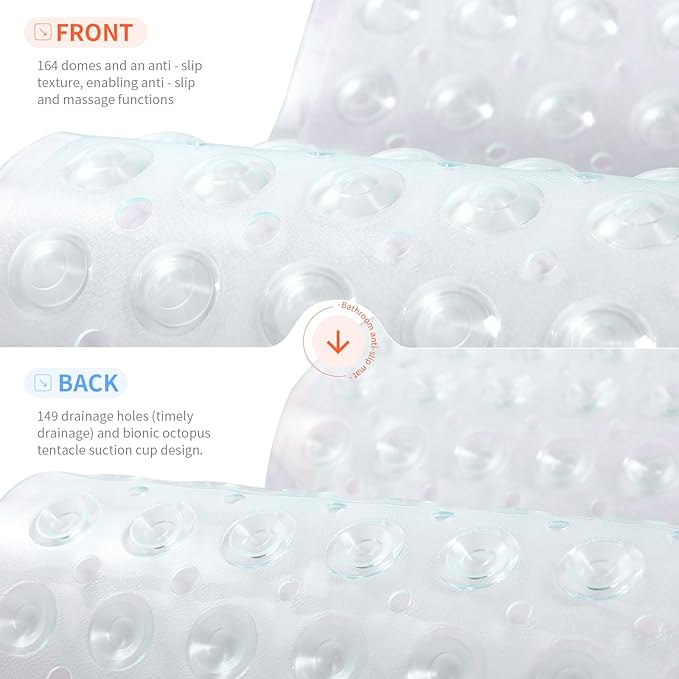 Anti-Slip Bathtub Shower mat, 20.8×20.8（Approximately 53×53cm） inch Soft Oversized Machine Washable Non-Slip Bathtub mat with Drainage Holes, Bathroom Floor Suction Cup.（1-Clear White） - Image 2