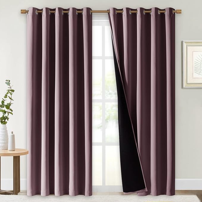 NICETOWN 100% Blackout Window Curtain Panels, Cold and Full Light Blocking Drapes with Black Liner for Nursery, 84 inches Drop Thermal Insulated Draperies (Dry Rose, 2 PCs, 70 inches Wide Each Panel) by NICETOWN
