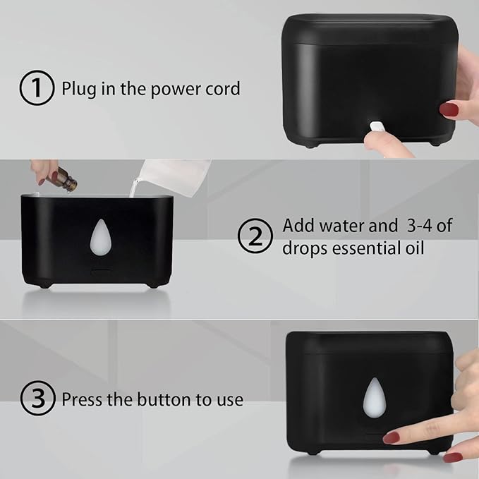 Flame Diffuser for Essential Oils, 200ml Ultrasonic Aroma Diffusers with Cool Mist, Aromatherapy Diffuser with Auto-Off Protection, Small Humidifier for Home,Office,Bedroom,Gift (Black) - Image 3