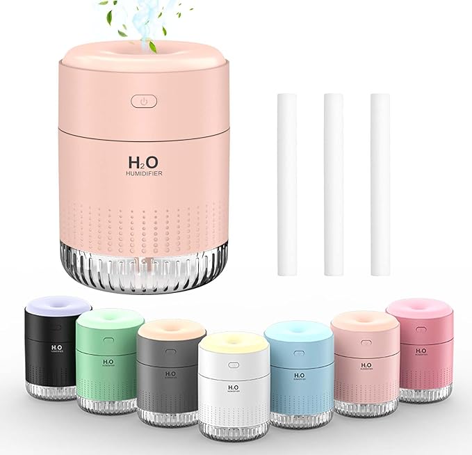 Colorful Mini Humidifier, USB Rechargeable Humidifier, small humidifier, 4 Modes Super Quiet, Humidifiers For Bedroom,Suitable For Travel Office Family Baby Bedroom-Soft Pink by SZOLLC