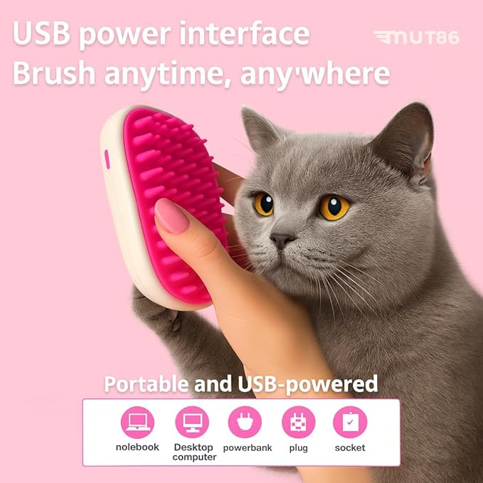 Cat Steam Brush, 3-in-1 Mist Grooming Brush, USB-C Rechargeable Anti-Static Silicone Pet Hair Cleaning Comb for Cats Dogs - Image 8