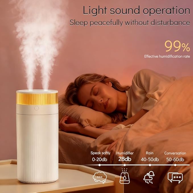 HomeBeyond Portable Mist Humidifier for Bedroom, 1.1L USB Charging and Plug-In Dual-Use, 28dB Quiet Dual Nozzle Air Humidifier for Home Baby Nursery & Plants, 8H Auto Shut-off and Warm Night Light - Image 8