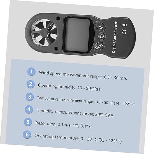 GLEAVI 1pc Digital Anemometer Hygrothermograph Wind Speeds Wind Gauge Handheld for Airflow Velocity for Environmental Monitoring Air Conditioning - Image 3