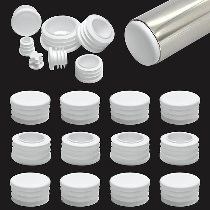 1-1/4" (32mm) Plastic Hole Plugs White -Round Chair Leg Caps, Flush Mount Pipe Plugs, Tubing End Caps for Metal&Wood Legs Tube, Outdoor Furniture Feet caps & Table Plastic Plugs, 12 PCS by EASYEAH