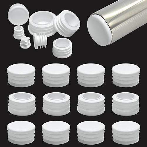 1-1/4" (32mm) Plastic Hole Plugs White -Round Chair Leg Caps, Flush Mount Pipe Plugs, Tubing End Caps for Metal&Wood Legs Tube, Outdoor Furniture Feet caps & Table Plastic Plugs, 12 PCS by EASYEAH