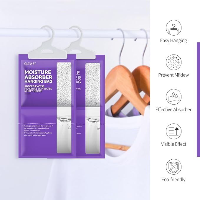CLEVAST Moisture Absorbers Packets 10 Pack, Dehumidifier Bags for Closet, Scented Hanging Humidity Absorber in Wardrobes, Bedrooms, Bathrooms (Lavender) - Image 6