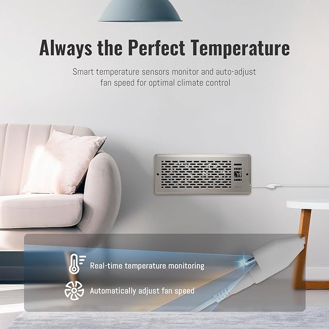 Register Booster Fan for 4" x 12" Register Holes, Quiet Vent Fan Booster with Intelligent Thermostat, Improves Heating Cooling, App Control, 10-Speeds, Manhattan Smart Register Vent, SN - Image 7
