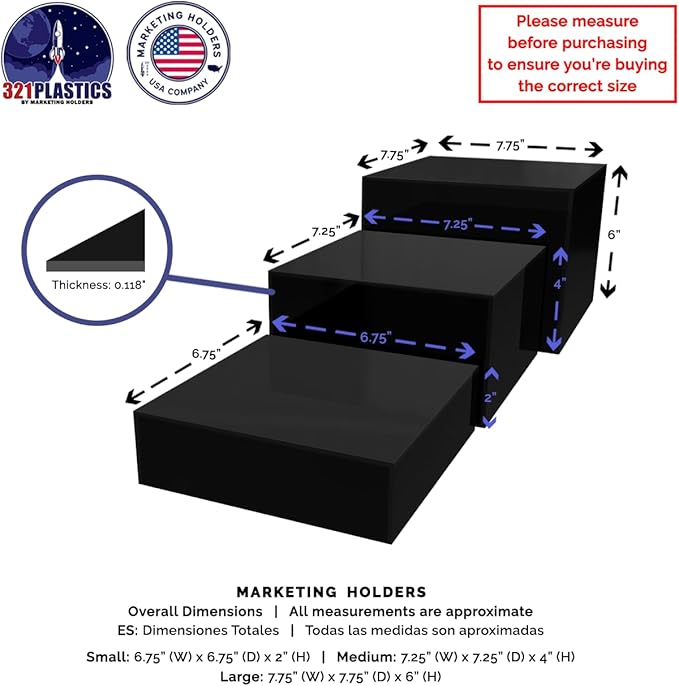 Marketing Holders Acrylic Display Riser Boxes Black 3 Piece Retail Product Riser 2", 4", 6" High Nesting Bins One Open Side No Lid Merchandise Storage Box POP Showcase - Image 6