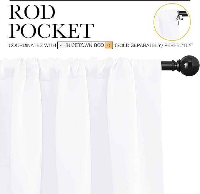 NICETOWN White Curtains 50% Blackout White Curtain Set, Modern Design Solid Rod Pocket Draperies/Drapes for Living Room, Window Dressing for Patio Door (2 Panels, 34 by 72) - Image 3