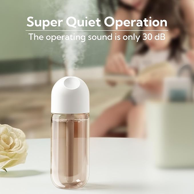 Portable Small Humidifier Dual Nozzle - Large Cool Mist Humidifiers Double Spray Ports, Water Shortage Protection, Ultra-Quiet, Mini Humidifier for Bedroom Plants Office Car Travel (P05) - Image 5