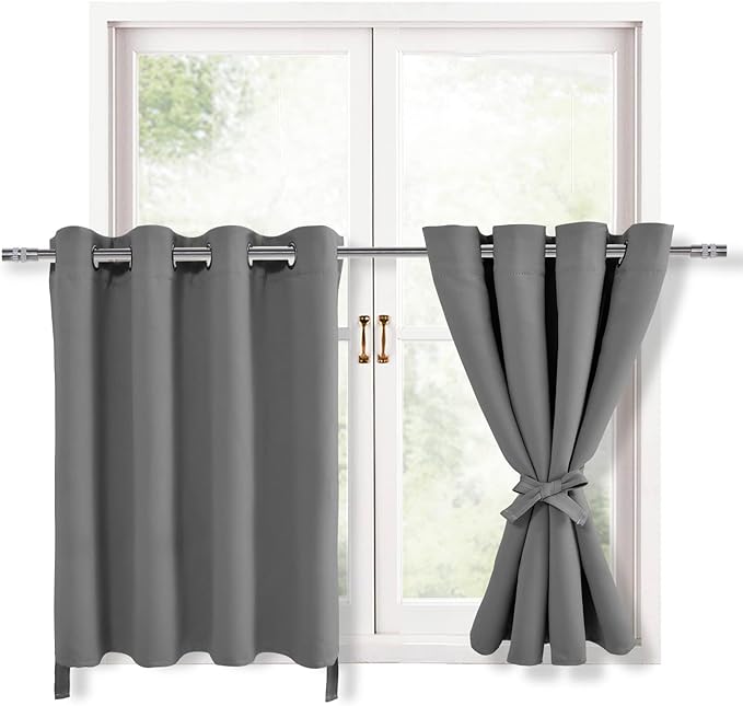 Hiasan RV Blackout Curtains for Bedroom, 52 x 30 Inches Long - Thermal Insulated & Light Blocking Window Curtains for Living Room, 2 Drape Panels Sewn with Tiebacks, Light Grey by Hiasan