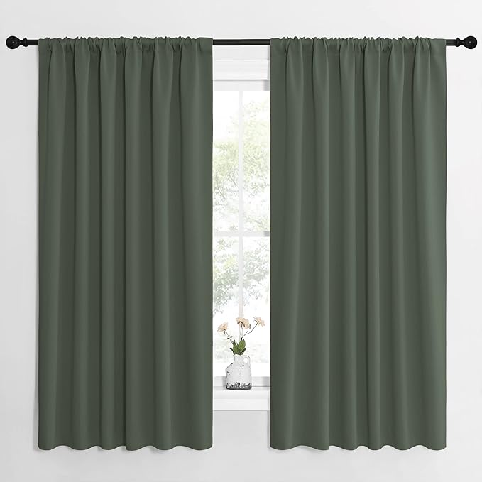 NICETOWN Bedroom Curtains Blackout Draperies - All Season Thermal Insulated Solid Rod Pocket Top Blackout Curtains/Drapes for Kid's Room (Dark Mallard, 1 Pair, 62 x 63 Inch) by NICETOWN