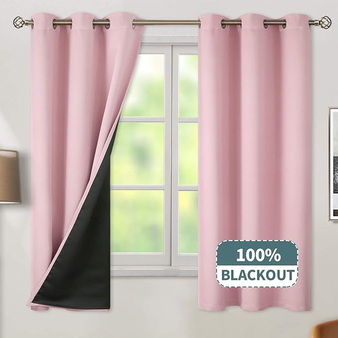 BGment Baby Pink Blackout Curtains for Girls Room 63 Inch Length 2 Panels, Thermal Insulated Full Light Blocking Grommet Noise Cancelling Window Curtains for Nursery Bedroom, 42 Inch Wide Each - Image 8