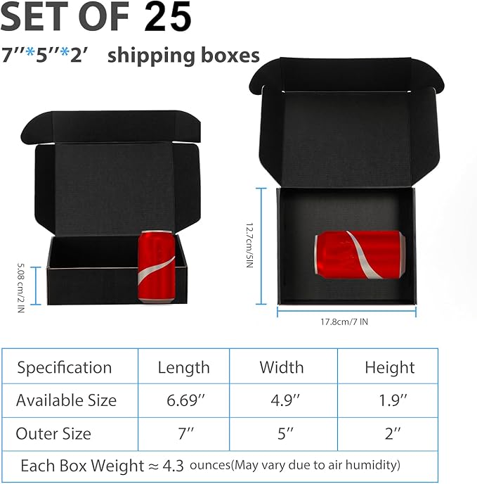 Small Shipping Boxes 7x5x2 Inch (25 Pack) - Sturdy Black Corrugated Cardboard Boxes for Small Business, Ecommerce, Mailing & Packaging | Recyclable Gift & Storage Boxes - Image 2