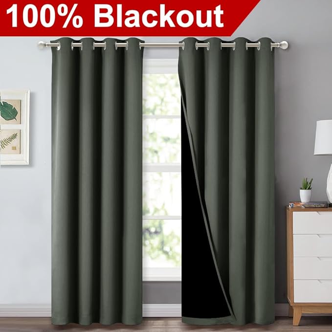 NICETOWN 100% Blackout Curtains 84 inches Long, Pair of Energy Smart & Noise Blocking Out Drapes for Baby Room Window, Thermal Insulated Guest Room Lined Window Dressing(Dark Mallard, 52 inches Wide) - Image 2
