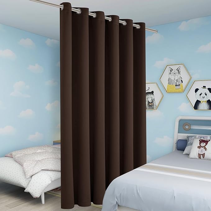 BONZER Room Divider Curtain Screen Partitions Total Privacy Wall Grommet Wide Blackout Curtains for Living Room, 84L x 70W Inch (7L x 5.8W ft), 1 Panel, Chocolate - Image 5