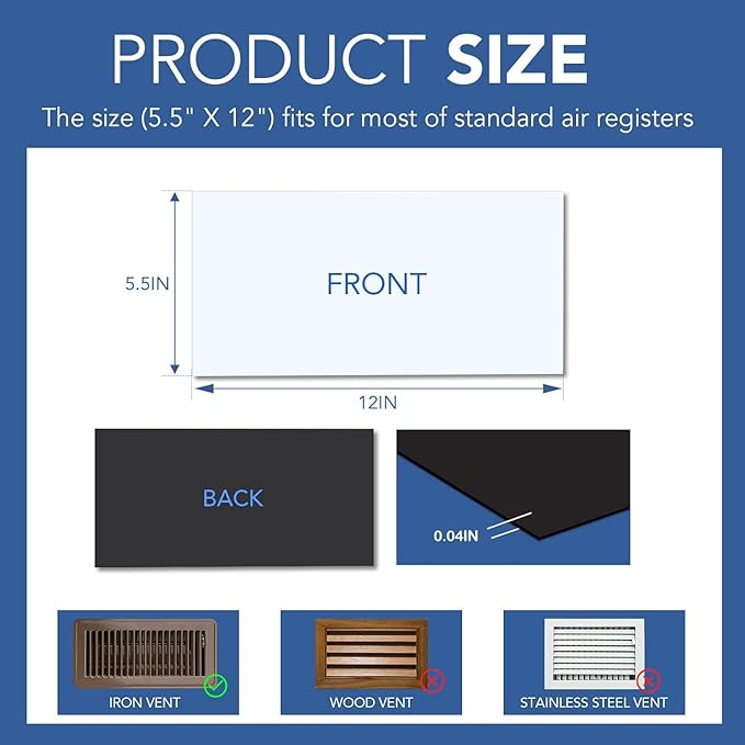 DIYMAG 8Pack Strong Magnetic Vent Covers, Vents Cover for Floor Standard Air Registers, 5.5" x 12" for Floors Wall and Ceiling Register, Homes and RV, HVAC - Image 2
