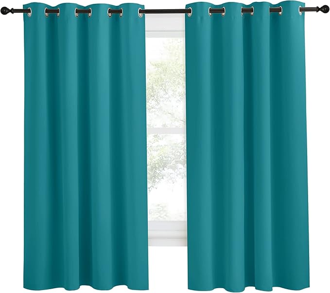 NICETOWN Peacock Teal Blackout Curtains 68inch Length, 1 Panel, 55" Wide, Chic Thermal Insulated Grommet Room Darkening Window Drapes for Bedroom/Living Room - Image 2