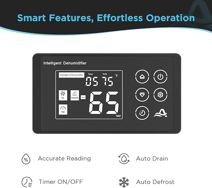 125 Pints Commercial Dehumidifier for Crawl Spaces & Basements with Drain Hose, Industrial Grade Water Damage Restoration for up to 6,000 sq ft, Auto Defrost, Memory Starting - Image 4
