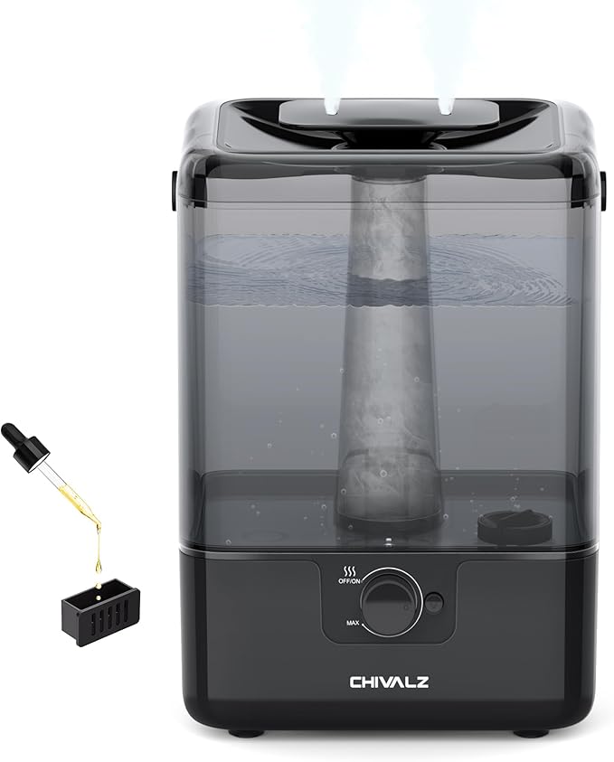 CHIVALZ Humidifiers for Bedroom Large Room Home, 6L Cool Mist Humidifier for Baby and Plant, Oil Diffuser, Top Fill Humidifier with Night Light, Quiet 23dB, Up to 26H, Black 1Pack by CHIVALZ