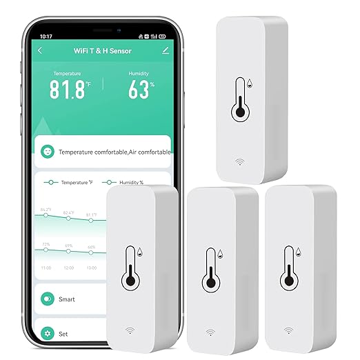 4-Pack WiFi Temperature Humidity Sensor: Wireless Temperature Humidity Monitor with App Alert, Free Data Storage Export, Smart Indoor Thermometer Hygrometer Compatible with Alexa Google Assistant by SENCKIT