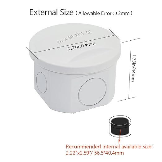 LeMotech Junction Box, Electrical Box IP55 Water Resistant Dustproof ABS Plastic Project Enclosure for Electronics White, External Size D2.9 x H1.7 inch - Image 2