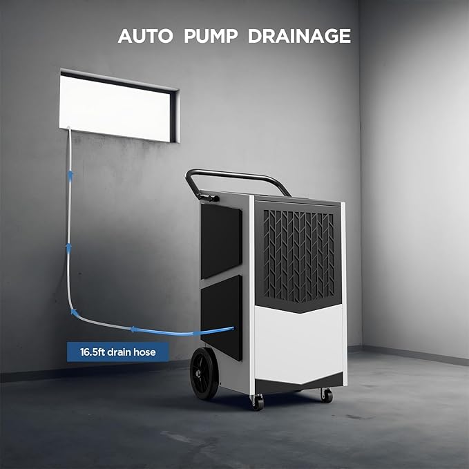 250 Pint Commercial Dehumidifier with Pump Whole house Industrial Grade Dehumidifiers 4400 sq. ft Continuous Dehumidification for Basements Drain Hose - Image 5