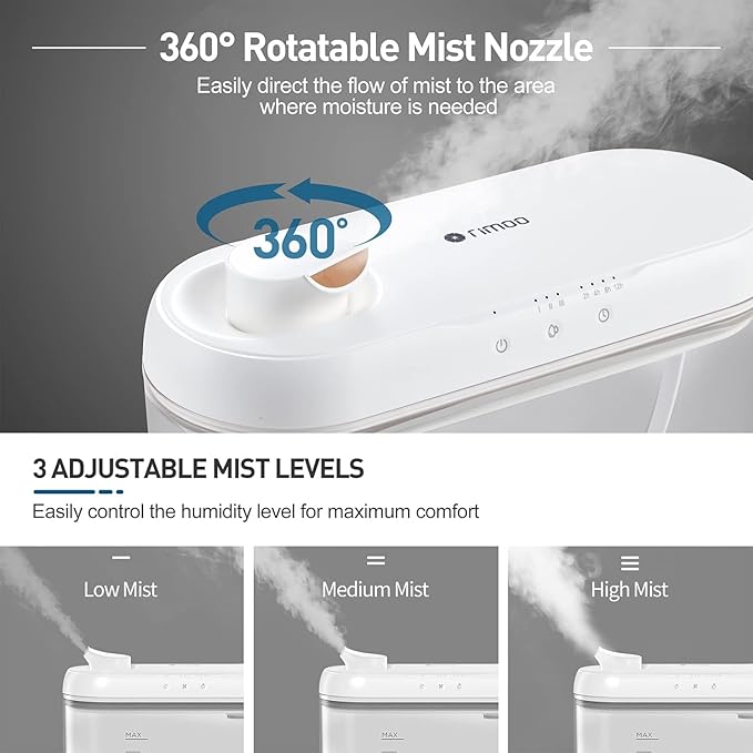 Top Fill Humidifiers for Bedroom Large Room, Super Easy Clean Humidifier with Only 3 Washable Parts to Clean, 1.3Gal 4.5L Ultrasonic Cool Mist Humidifier, Filter-free, 25dB Ultra-quiet for Baby - Image 7