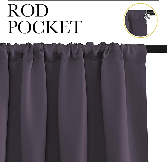 NICETOWN Blackout Curtains for Living Curtains, Greyish Purple, 2 Panels, 29 by 30, Room Darkening Window Curtain Panels, Easy-Care Solid Thermal Insulated Draperies/Drapes for Daughter Room - Image 2