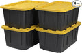 CX Black & Yellow 27-Gallon Heavy Duty Storage Bins with Lids, Stackable Plastic Storage Bins with Weather-Resistant Design, Home Organization, 4 Pack (14.3"H x 20.6"W x 30.6"D) by BLACKYELLOW