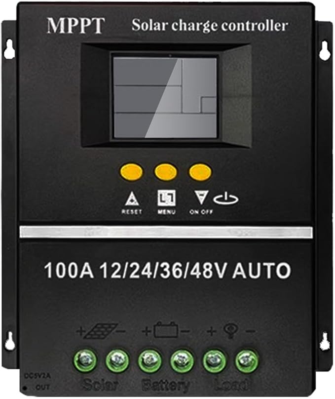 100A MPPT Solar Charge Controller, 12/24/36/48V, LCD Display, Dual USB, Black by SAOOER