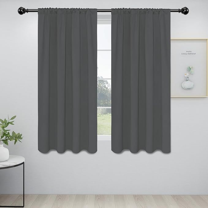 Easy-Going Rod Pocket Blackout Curtains for Bedroom, Room Darkening Window Curtains for Living Room, Thermal Insulated Noise Reduction Solid Window Drapes, 2 Panels(34x63 in, Grey) by Easy-Going