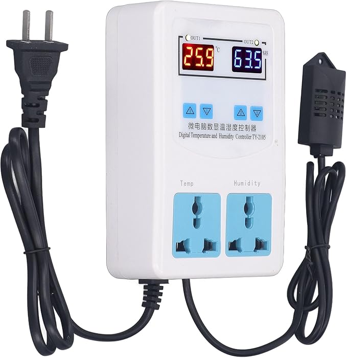 Digital Humidity Thermostat, Temperature Humidity Controller Easy Installation 0% ~ 100.0% Simple Operation Relay Output AC110-220V for Hatching (US Plug) - Image 2