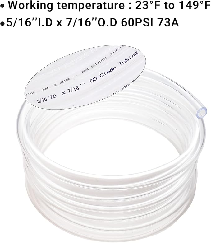 Clear Vinyl Tubing 5/16" ID × 7/16" OD -10 Ft 60PSI,Flexible Plastic Tubing, BPA Free Non-Toxic, Multipurpose Hybrid Clear Reinforced Tube with 2 Screw Clamps - Image 5