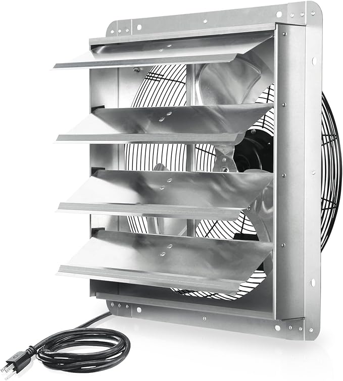 KEN BROWN 18 Inch Shutter Exhaust Fan, 2450CFM High Speed Wall Mounted Vent Fan with 1.65m Power Cord, Ideal for Garage, Attic, Greenhouse, Shed, Shop by KENBROWN