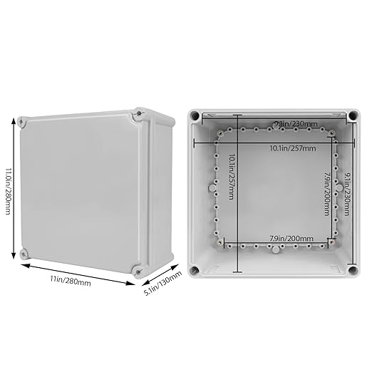 Junction Box，11"x 11"x 5.1" Outdoor Electrical Box with Mounting Plate, IP67 Dustproof Waterproof ABS Plastic Project Box, DIY Electrical Enclosure Gray (280x 280x 130 mm) - Image 2