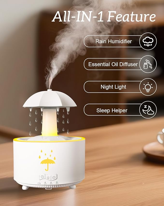 Aesthetic 2-in-1 Humidifier Oil Diffuser with 360° Rotating Raindrop & 7 LED Mood Lights,Ultrasonic Quiet Cool Mist Humidifier for up to 24 Hrs,Ideal Holiday Gifts for Home - Image 4