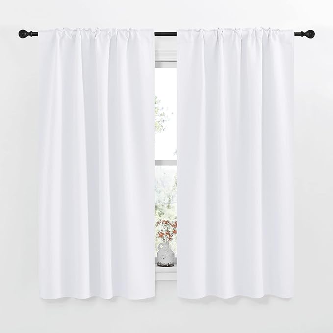 NICETOWM Window Treatment Curtain Panels - (White Color) W42 x L63, 2 Pieces, Semi Blackout Window Treatment Drape Panel for Kids Bedroom - Image 2