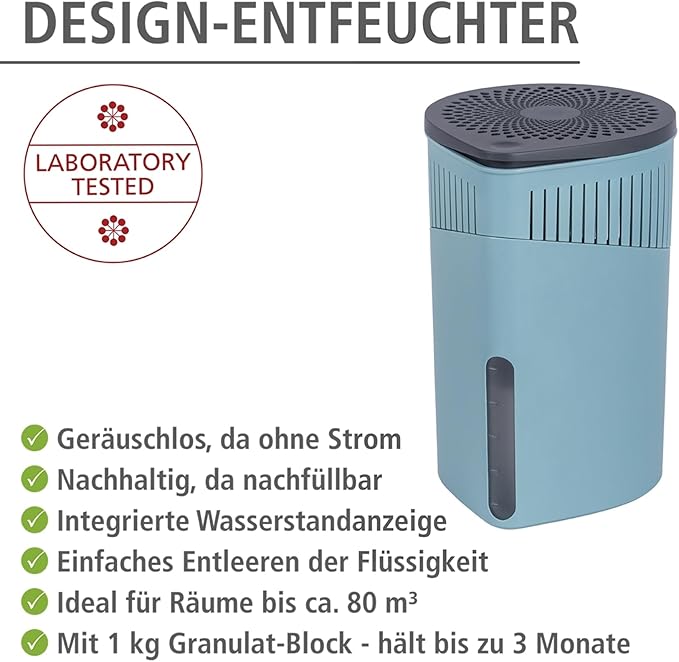 WENKO Portable Dehumidifier Drop Design, Compact and Rechargeable Dehumidifier for Bathroom, Closet, Bedroom, Garage, Covers up to 2800 Cubic Feet, 2.2 lbs, Turquoise, 5.9 x 9.1 x 5.9 in - Image 2