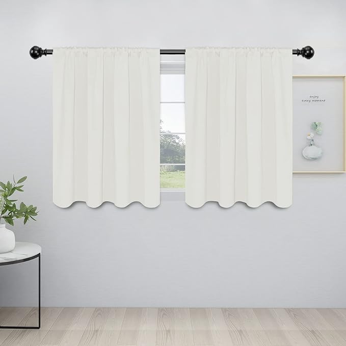 Easy-Going Rod Pocket Blackout Curtains for Bedroom, Room Darkening Window Curtains for Living Room, Thermal Insulated Noise Reduction Solid Window Drapes, 2 Panels(42x36 in, Ivory) by Easy-Going