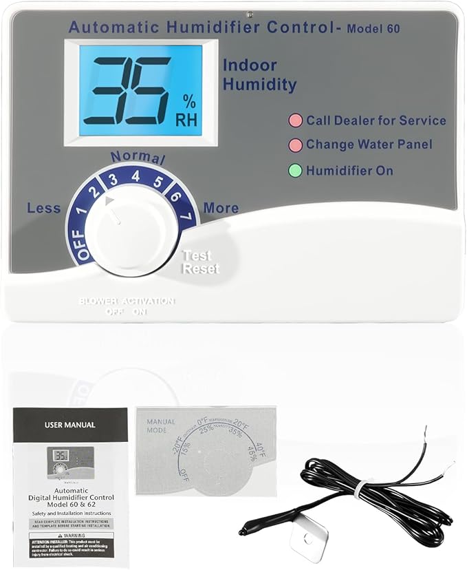 60 Whole House Humidifier Control Humidistat Fit for Humidifier Models 400 500 600 700, Automatic Digital Whole House Humidifiers with Outdoor Temperature Sensor, 24VAC by Unknown