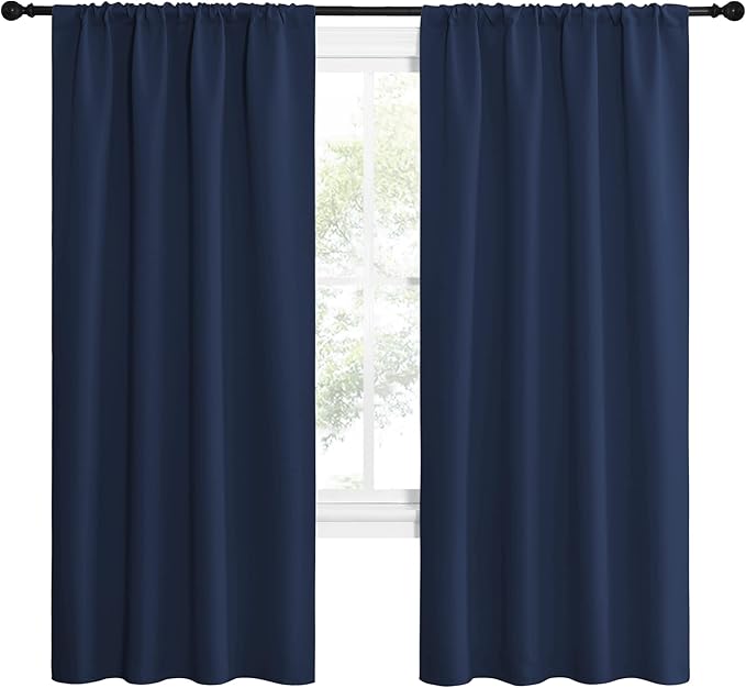 NICETOWN Navy Blue Blackout Curtains for Living Room - Triple Weave Home Decoration Thermal Insulated Solid Rod Pocket Blackout Drapes for Bedroom(Set of 2, 42 x 72 Inch) - Image 2